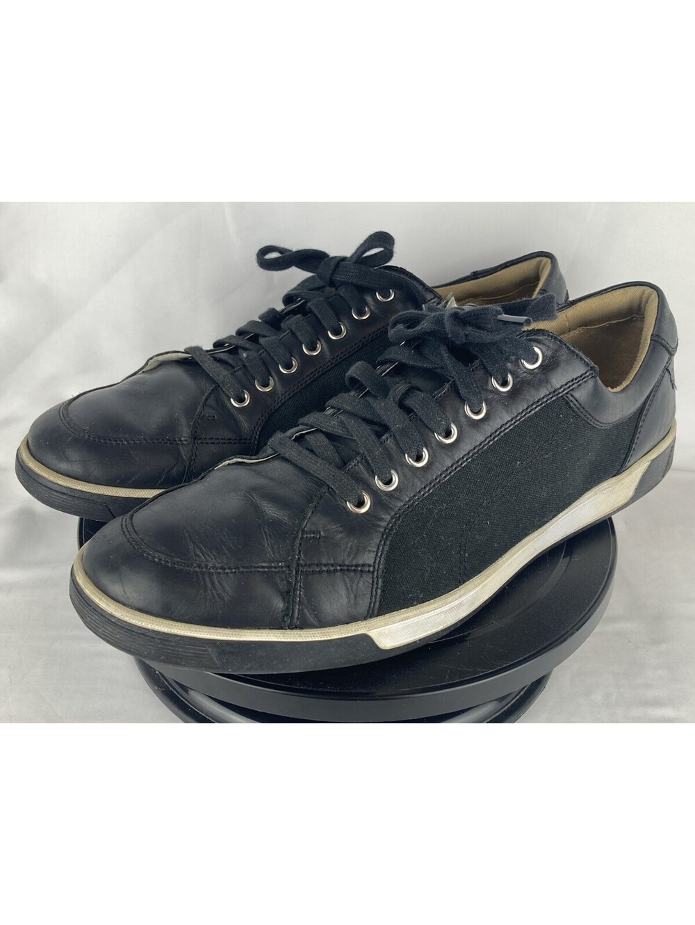 Men’s Size 13 Cole Haan Black Leather Canvas Lace Up Casual Low Top Sneakers